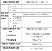 晨报讯：吉林银行长春瑞祥支行因贷款资金未按约定用途使用被罚款50万元 20